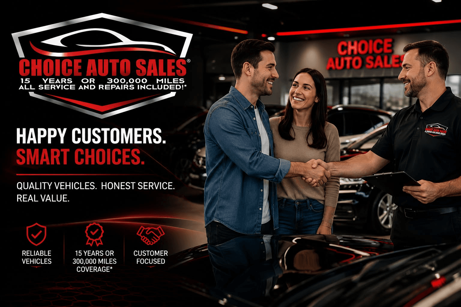 Customer receiving keys during a dealership vehicle handoff.