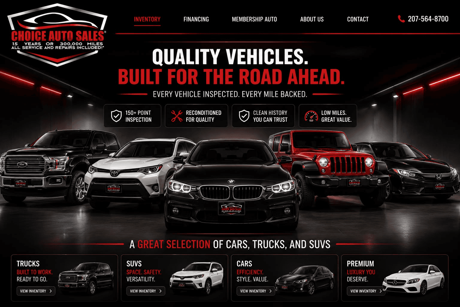 Choice Auto Sales promotional poster showing a vehicle lineup and quality vehicle messaging.